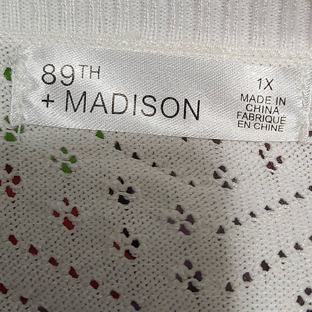 89th &‎ Madison sweater white eyelet perforated lightweight v neck 1X - Picture 7 of 8